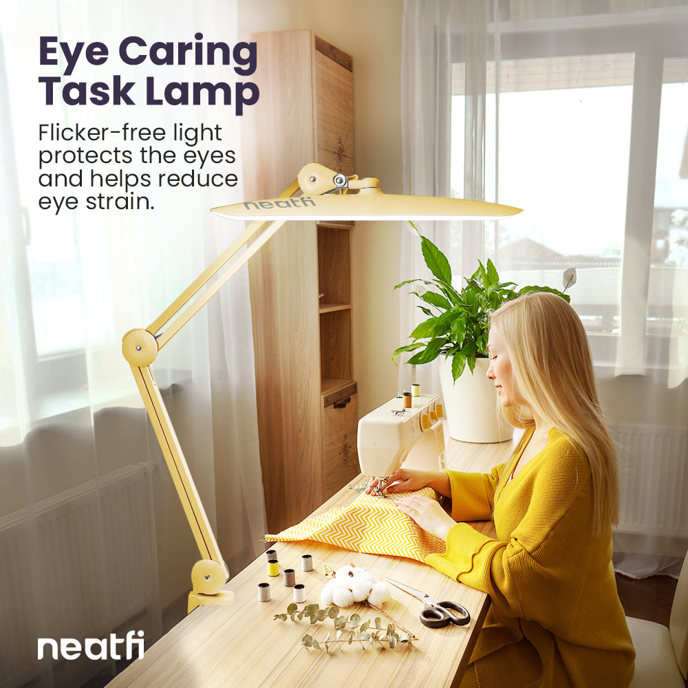 20” Wide Shade XL LED Desk Lamp with Clamp – 2,200 Lumens, Dimmable, Adjustable for Home, Office, Crafts, Nails & Hobbies – Gold