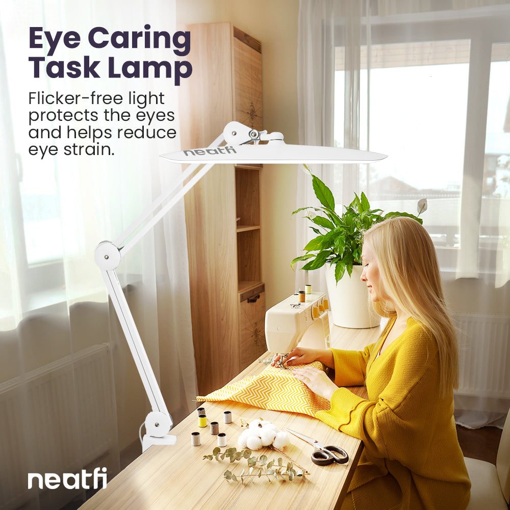 20” Wide Shade XL LED Desk Lamp with Clamp – 2,200 Lumens, Dimmable, Adjustable for Home, Office, Crafts, Nails & Hobbies – White