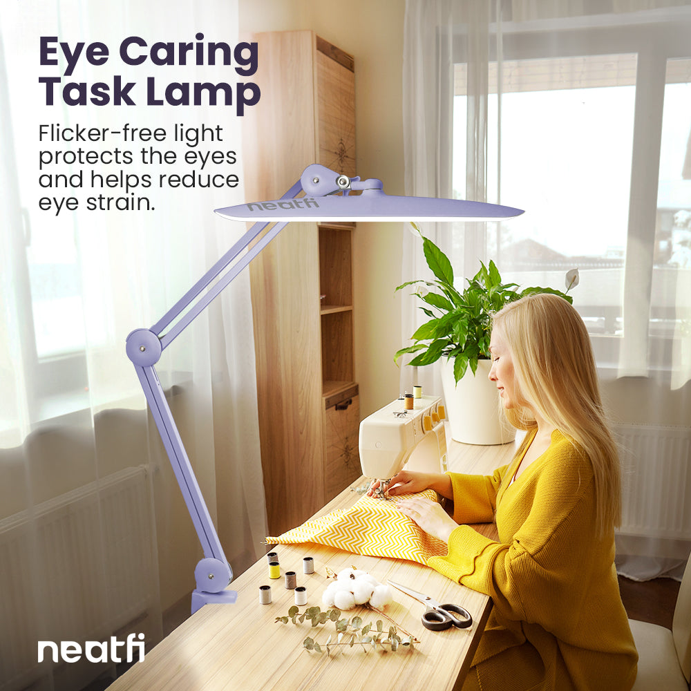 20” Wide Shade XL LED Desk Lamp with Clamp – 2,200 Lumens, Dimmable, Adjustable for Home, Office, Crafts, Nails & Hobbies – Lavender
