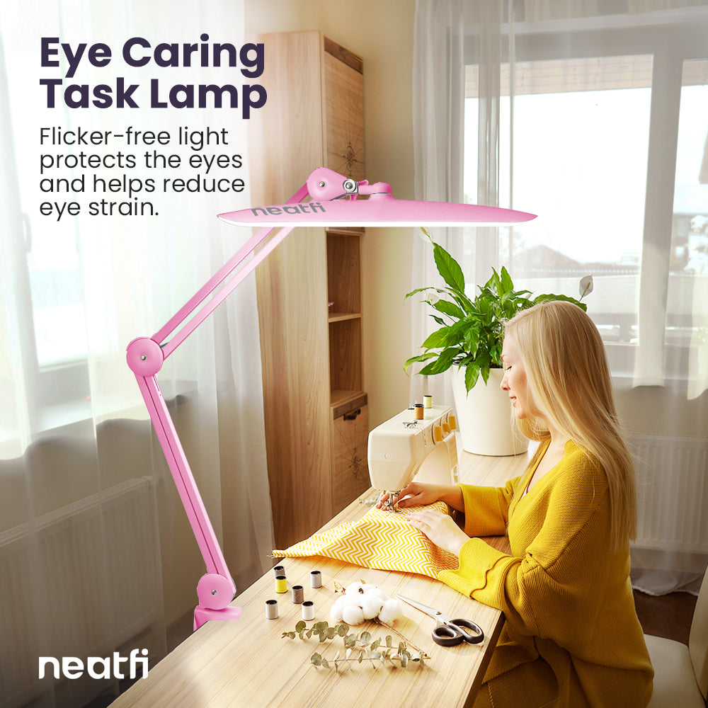 20” Wide Shade XL LED Desk Lamp with Clamp – 2,200 Lumens, Dimmable, Adjustable for Home, Office, Crafts, Nails & Hobbies – Pink