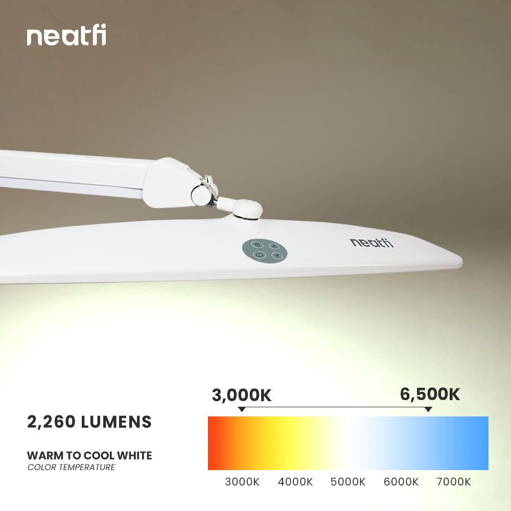22" Elite HD XL 2,260 Lumens Task Lamp with Clamp, 3 CCT Color Modes - White