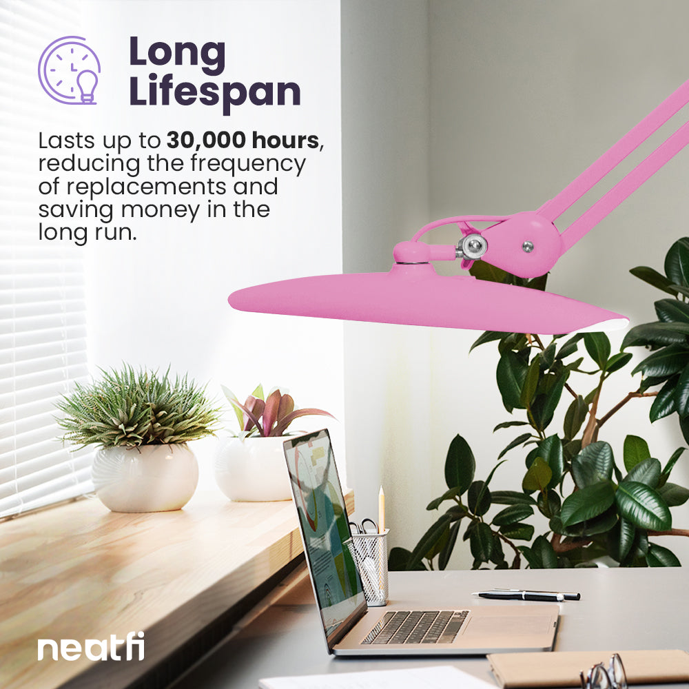 20” Wide Shade XL LED Desk Lamp with Clamp – 2,200 Lumens, Dimmable, Adjustable for Home, Office, Crafts, Nails & Hobbies – Pink