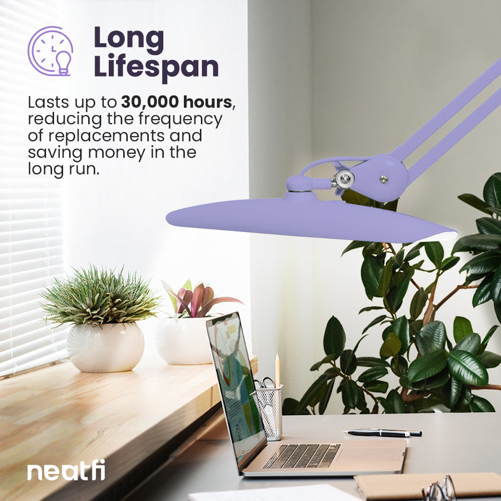 20” Wide Shade XL LED Desk Lamp with Clamp – 2,200 Lumens, Dimmable, Adjustable for Home, Office, Crafts, Nails & Hobbies – Lavender