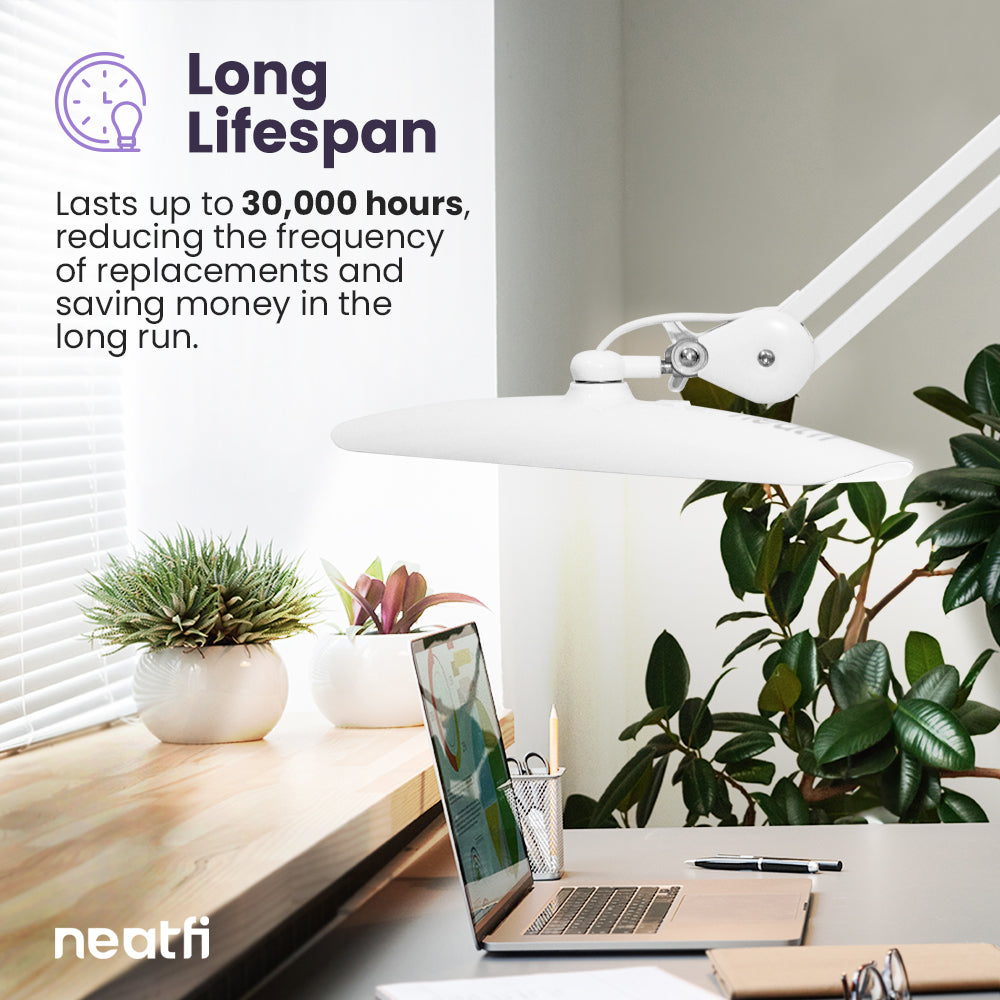 20” Wide Shade XL LED Desk Lamp with Clamp – 2,200 Lumens, Dimmable, Adjustable for Home, Office, Crafts, Nails & Hobbies – White