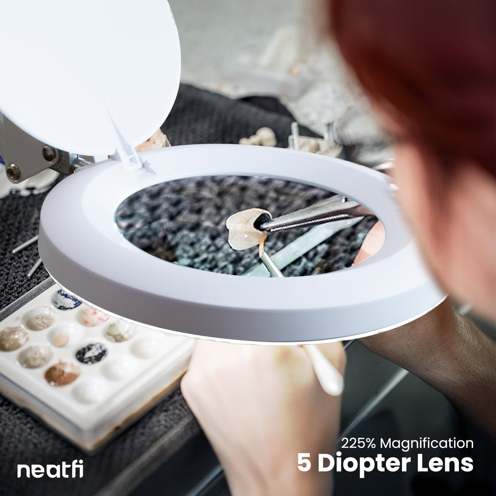 5" Lens LED Magnifying Lamp with Clamp, 5 Diopter Magnification, Adjustable Color Temperature - White