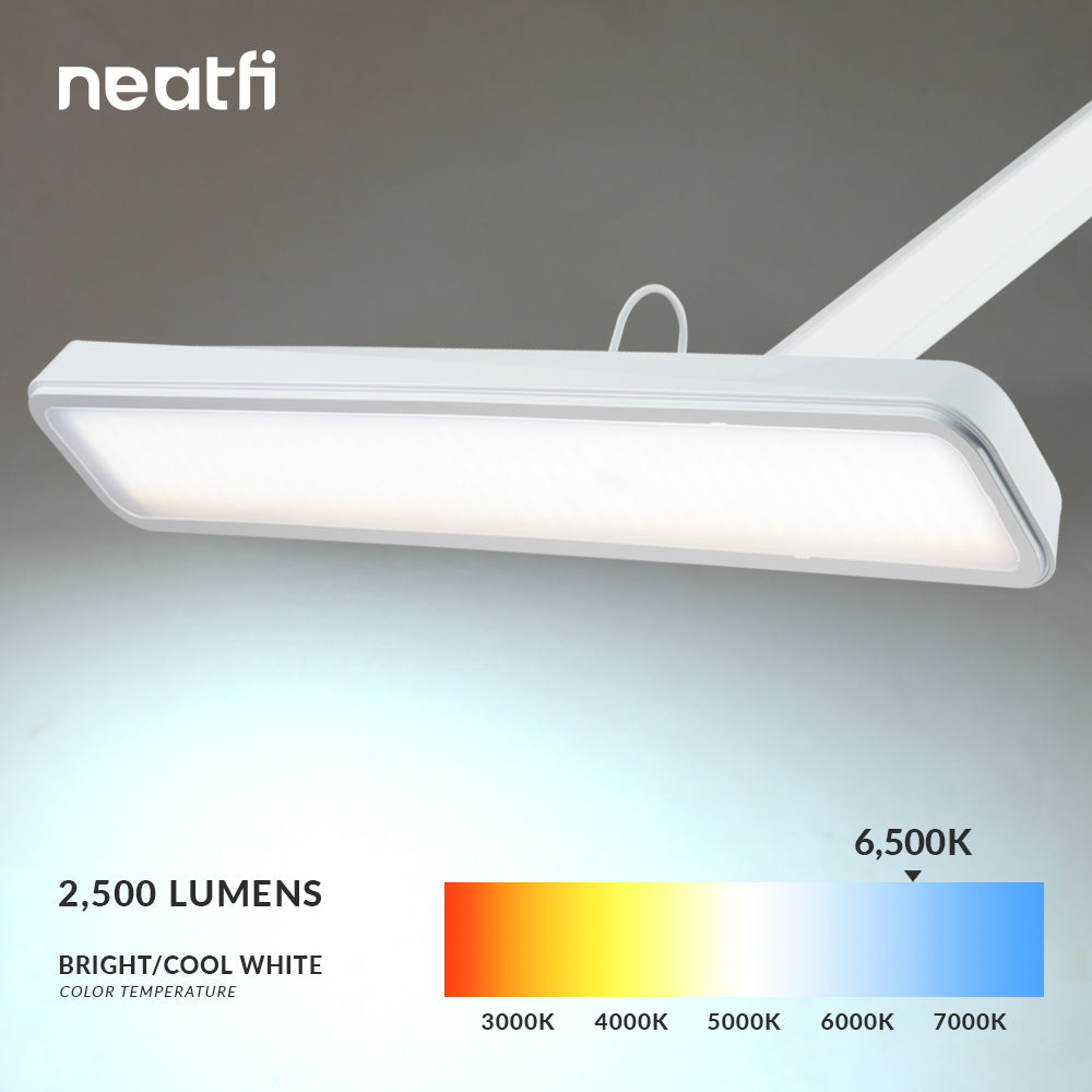 22” Wide Shade XL 2,500 Lumens LED Desk Lamp with Clamp, Dimmable Computer Light, Adjustable Desk Light for Home, Office, Crafts, Nails & Hobbies - White