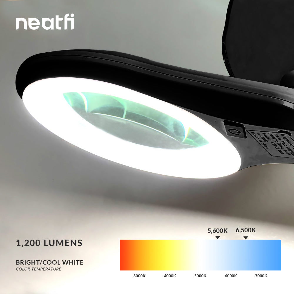 5" Wide Diameter Lens, 8 Diopter, 1,200 Lumens Super LED Magnifying Lamp with Clamp for Reading, Sewing, Crafting - Black