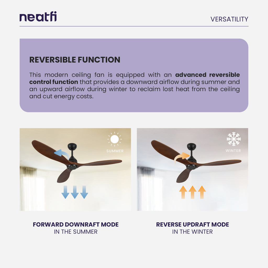 52-inch Farmhouse Solid Wood Downrod Ceiling Fan, 3 Solid Wood Blades - Dark Wood