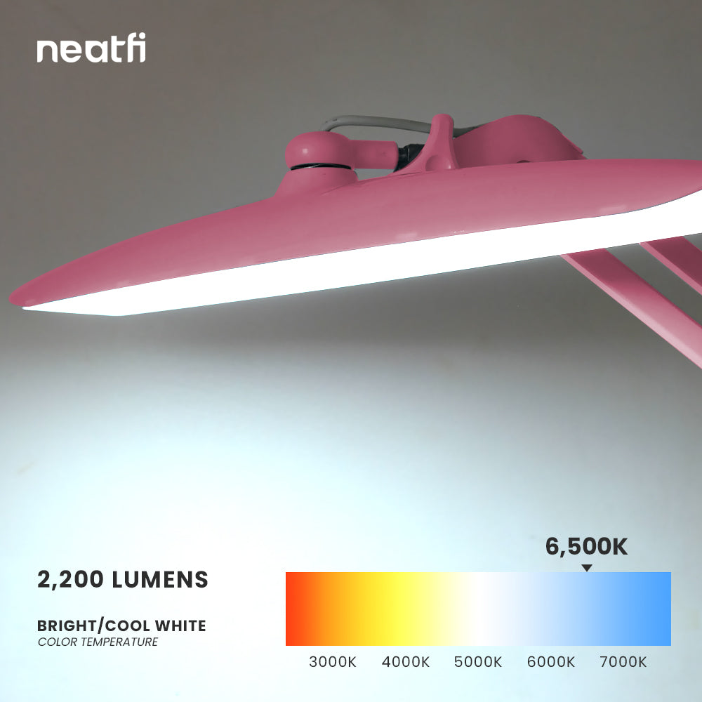 20” Wide Shade XL LED Desk Lamp with Clamp – 2,200 Lumens, Dimmable, Adjustable for Home, Office, Crafts, Nails & Hobbies – Pink