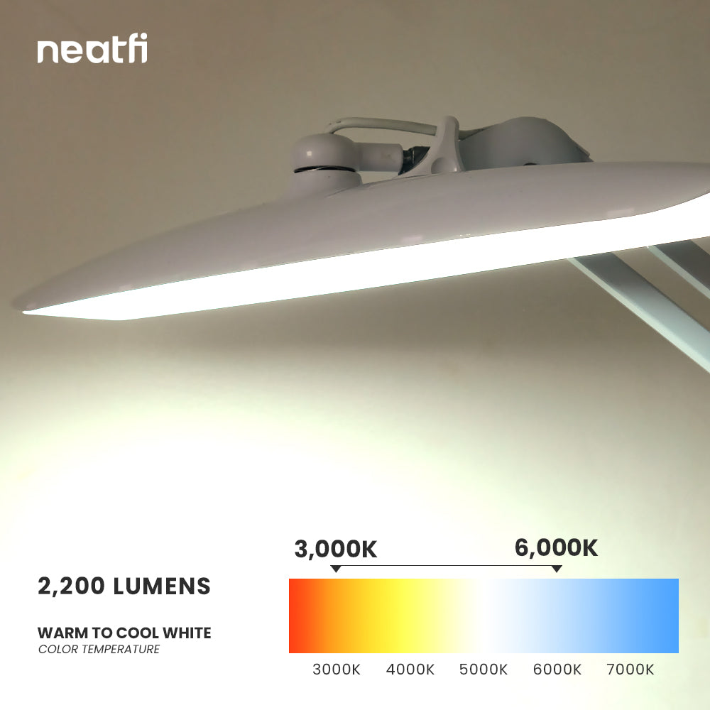 20” LED Desk Lamp with Clamp – Wide Shade XL, 2,200 Lumens, 3 Color Temperature Modes, Dimmable, Adjustable for Home, Office & Crafts – White