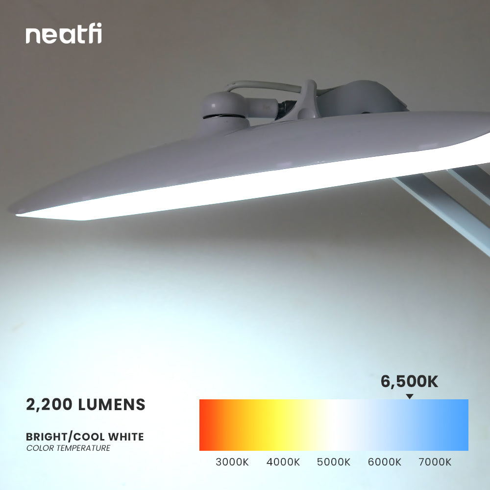20” Wide Shade XL LED Desk Lamp with Clamp – 2,200 Lumens, Dimmable, Adjustable for Home, Office, Crafts, Nails & Hobbies – White