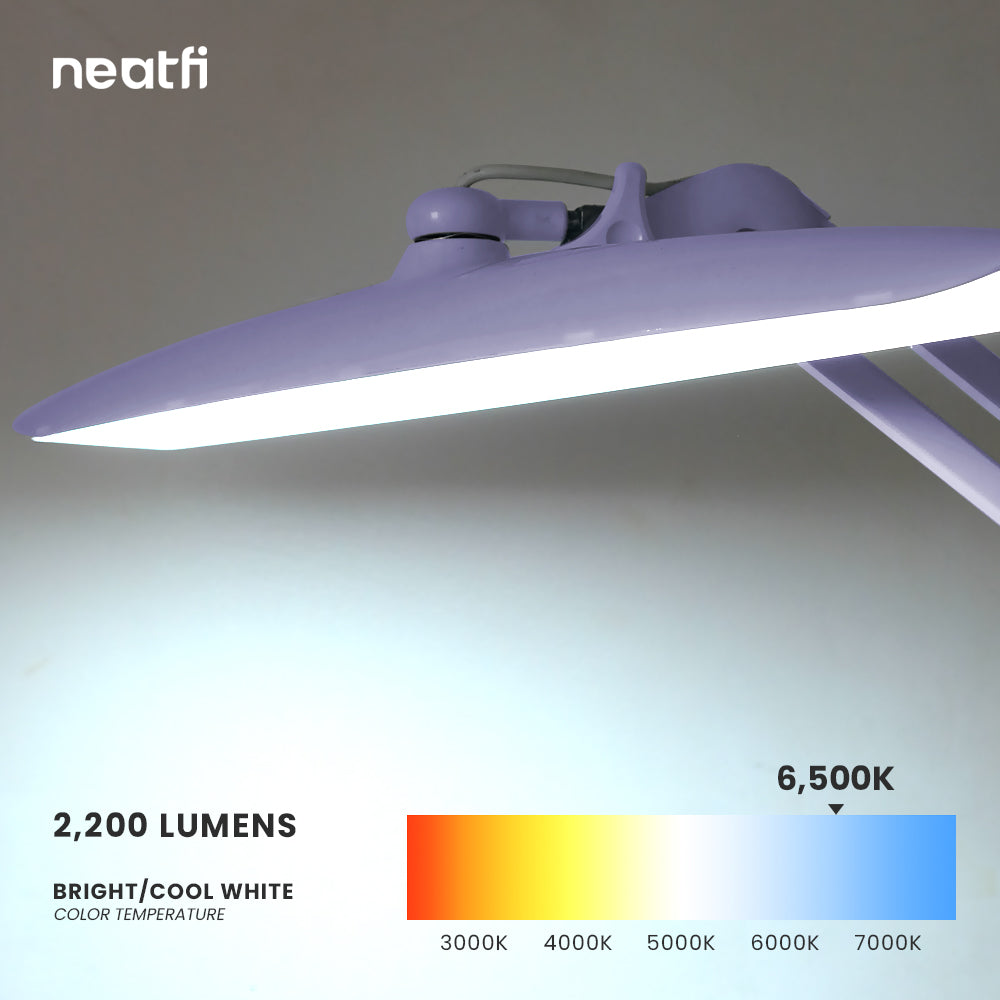 20” Wide Shade XL LED Desk Lamp with Clamp – 2,200 Lumens, Dimmable, Adjustable for Home, Office, Crafts, Nails & Hobbies – Lavender