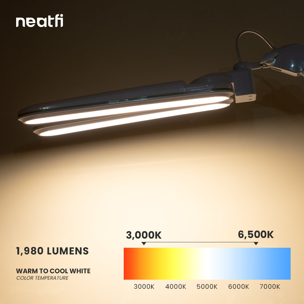 17” LED Desk Lamp with Clamp – Wide Shade Elite HD XL, 3 Adjustable Light Modes – Green Ring