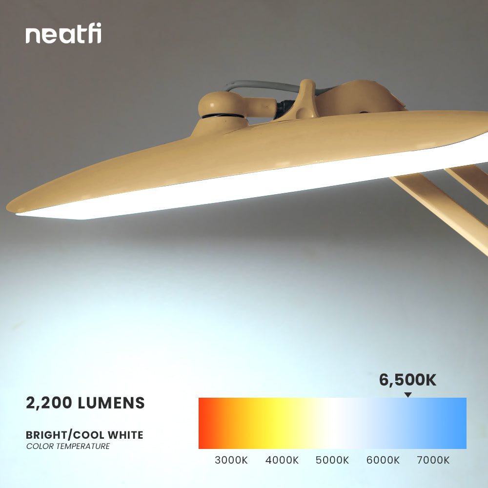 20” Wide Shade XL LED Desk Lamp with Clamp – 2,200 Lumens, Dimmable, Adjustable for Home, Office, Crafts, Nails & Hobbies – Gold