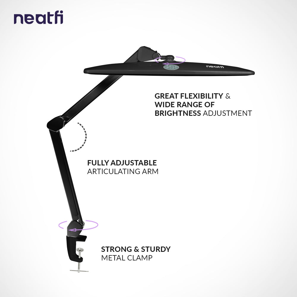 22” LED Task Lamp with Clamp – Elite HD XL, 2,260 Lumens, 3 Adjustable Light Modes – Black