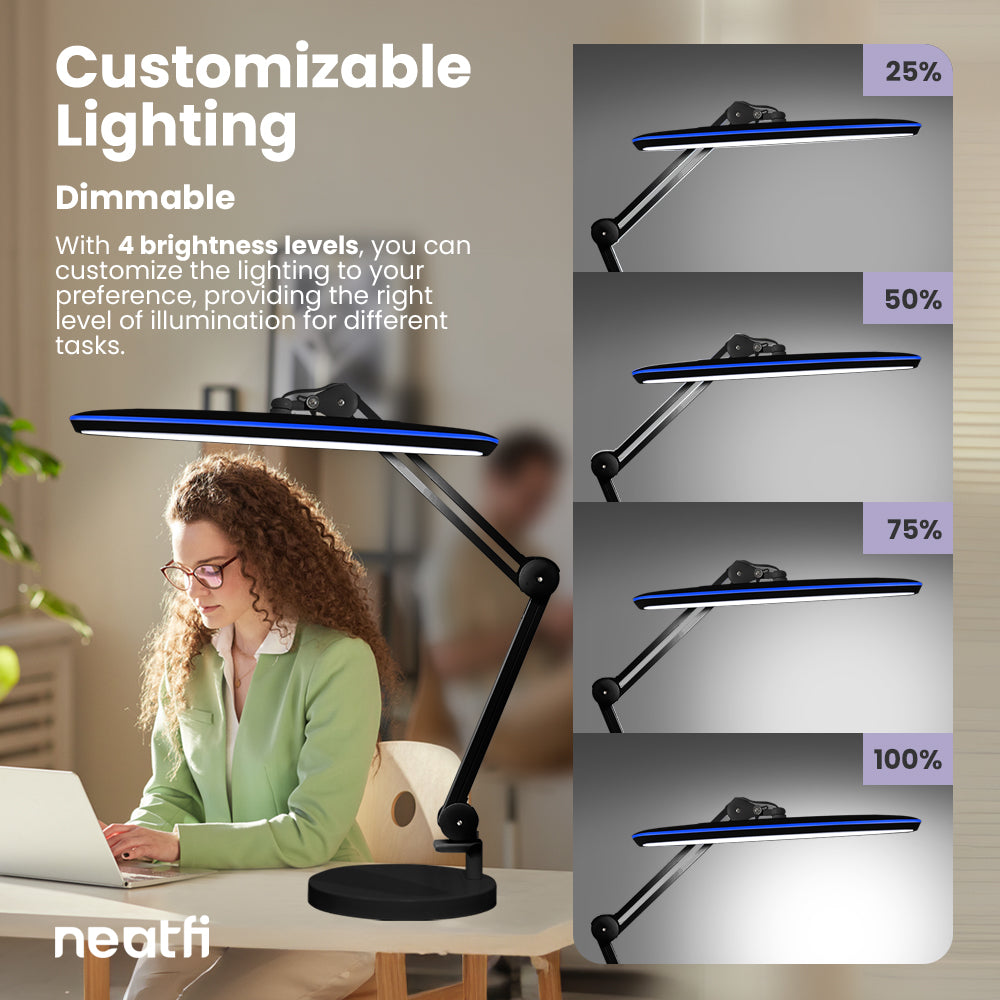 23” Wide Shade XL LED Desk Lamp with Base – 2,200 Lumens, Dimmable, Adjustable for Home, Office, Crafts, Nails & Hobbies – Black