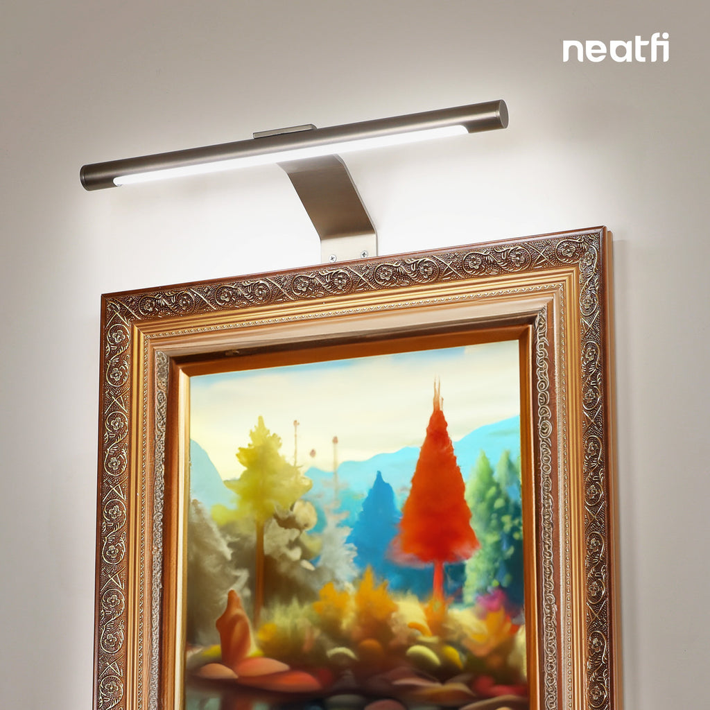 17" Modern Picture Light, Plug In Picture Frame Light, Dimmable Picture Lights for Wall Art, Picture Frame Art Light for Paintings, Gallery, Bedroom, 3 Color Modes - Silver