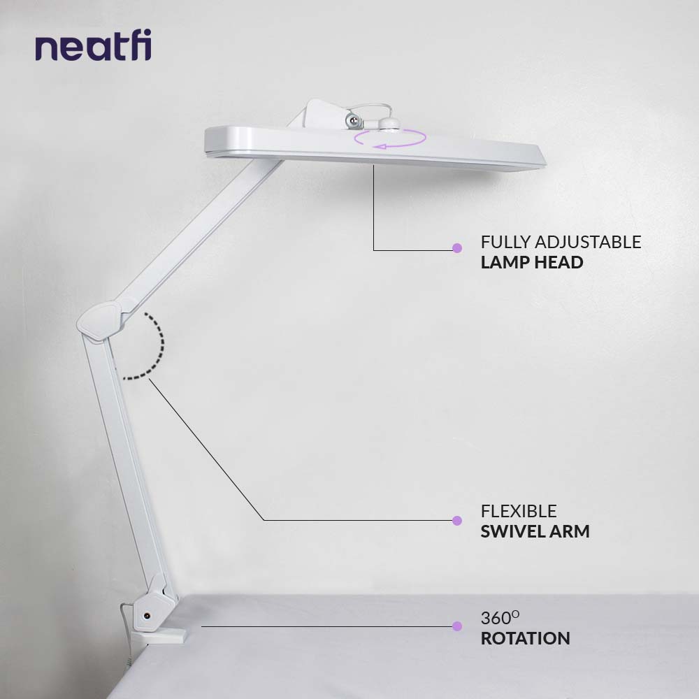 22” Wide Shade XL 2,500 Lumens LED Desk Lamp with Clamp, Dimmable Computer Light, Adjustable Desk Light for Home, Office, Crafts, Nails & Hobbies - White