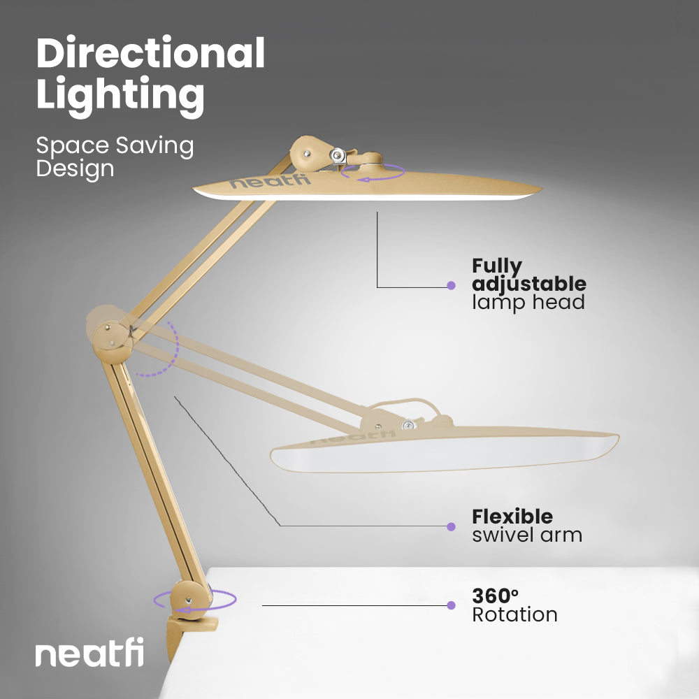 20” LED Desk Lamp with Clamp – Wide Shade XL, 2,200 Lumens, 3 Color Temperature Modes, Dimmable, Adjustable for for Home, Office & Crafts – Gold