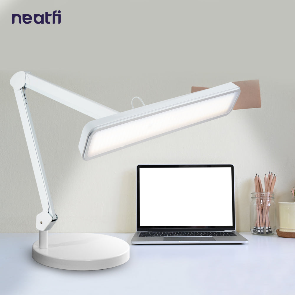 22” Wide Shade XL 2,500 Lumens LED Desk Lamp with Base, Dimmable Computer Light, Adjustable Desk Light for Home, Office, Crafts, Nails & Hobbies - White