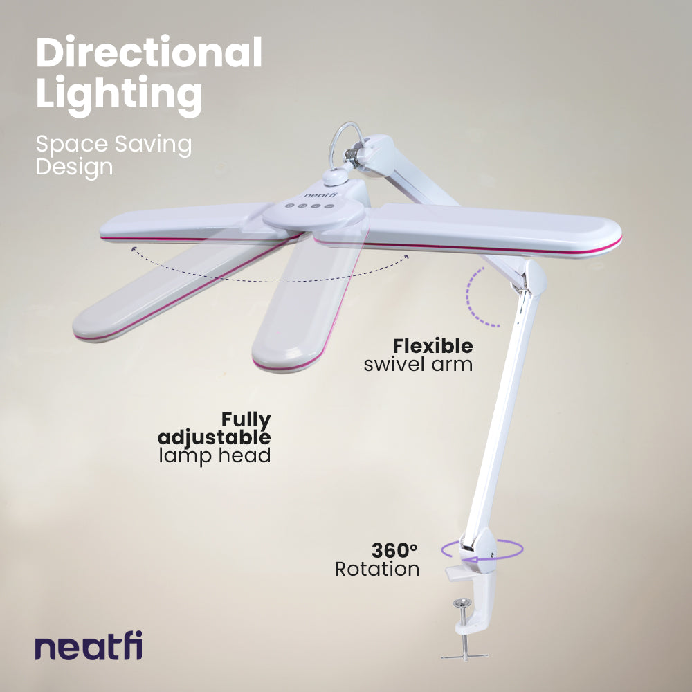 17” LED Desk Lamp with Clamp – Wide Shade Elite HD XL, 3 CCT Color Modes, Non-polar Dimming - Pink Ring