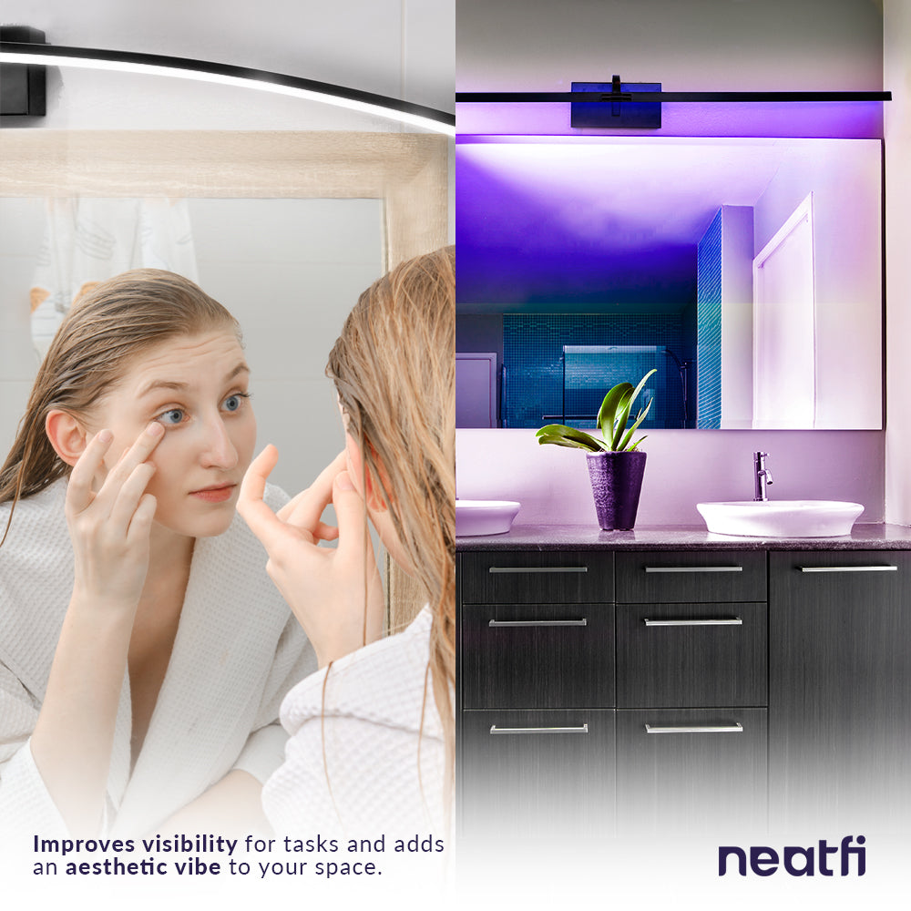 47" Modern Vanity Light, RGB Light, Curve Design - Black