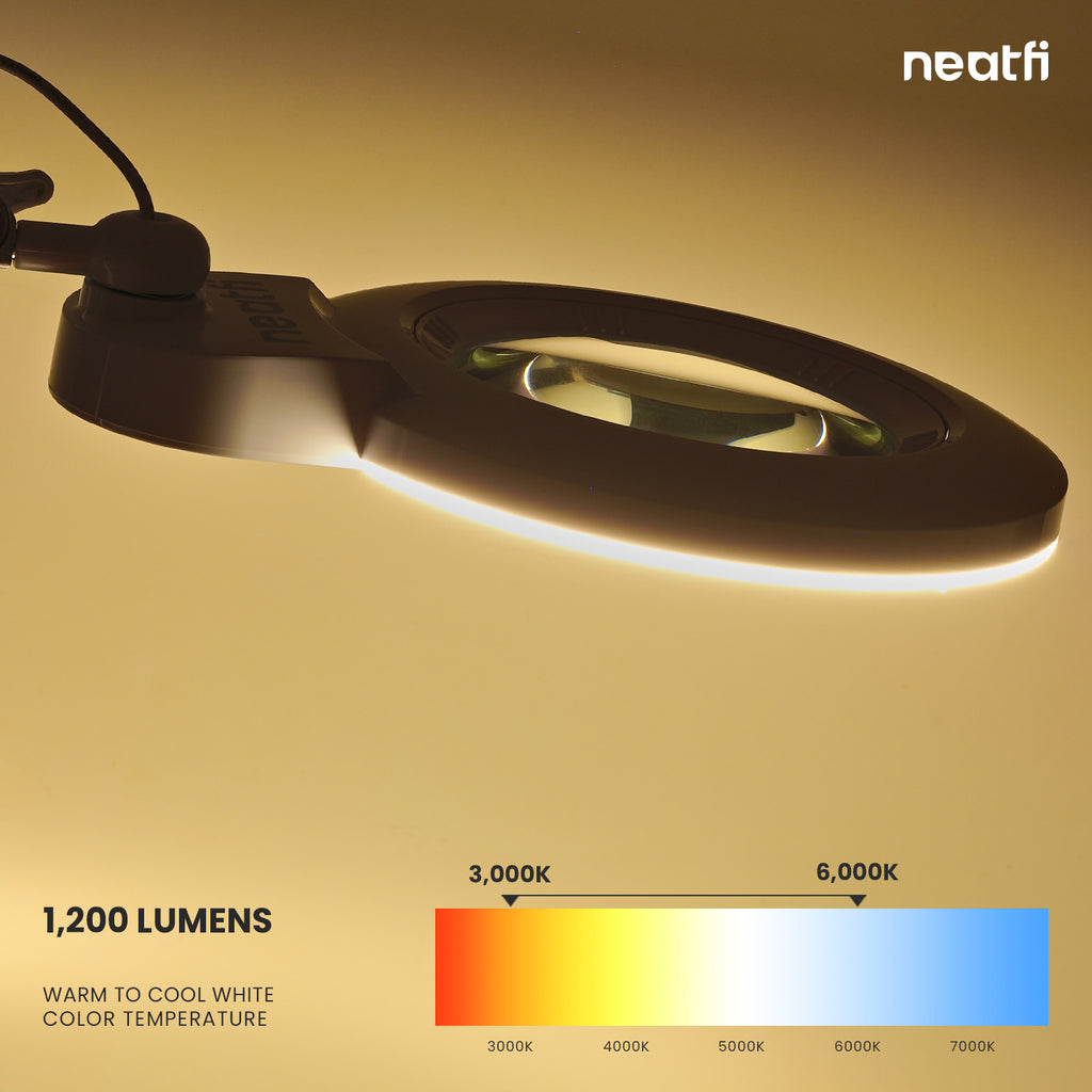 5” Wide Lens 1,200 Lumens Super LED Magnifying Lamp with Correlated Color Temperature Control - White
