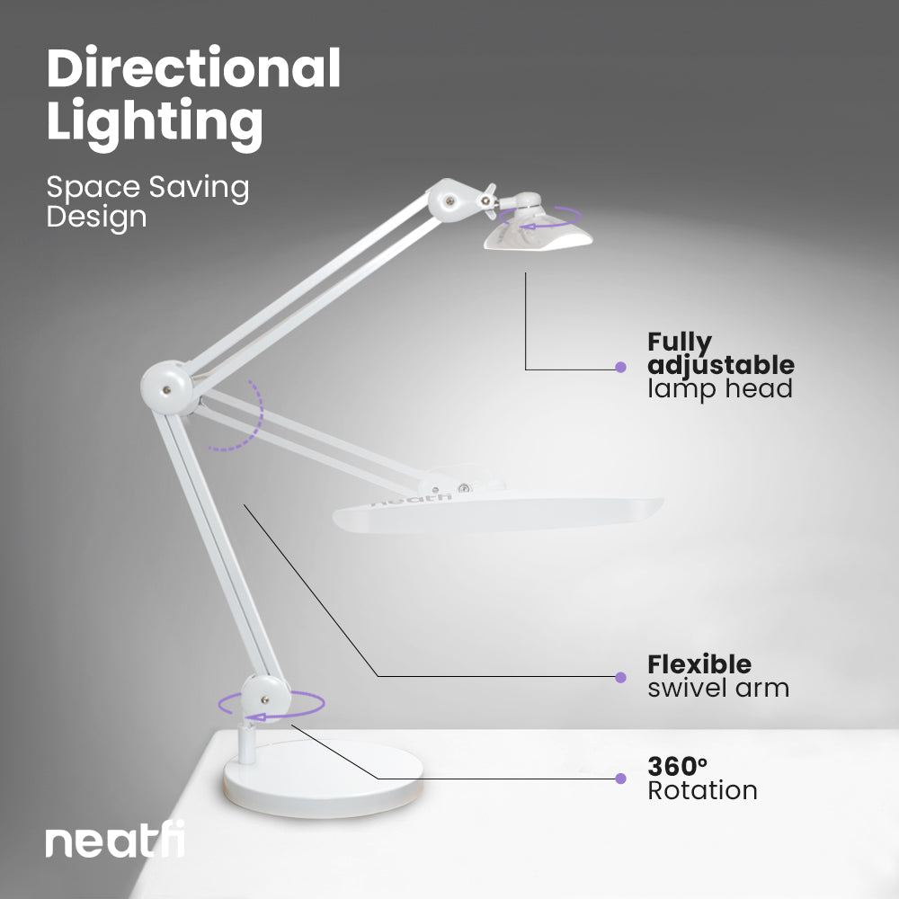 20” Wide Shade XL LED Desk Lamp with Base – 2,200 Lumens, Dimmable, Adjustable for Home, Office, Crafts, Nails & Hobbies – White