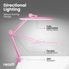20” Wide Shade XL LED Desk Lamp with Clamp – 2,200 Lumens, Dimmable, Adjustable for Home, Office, Crafts, Nails & Hobbies – Pink
