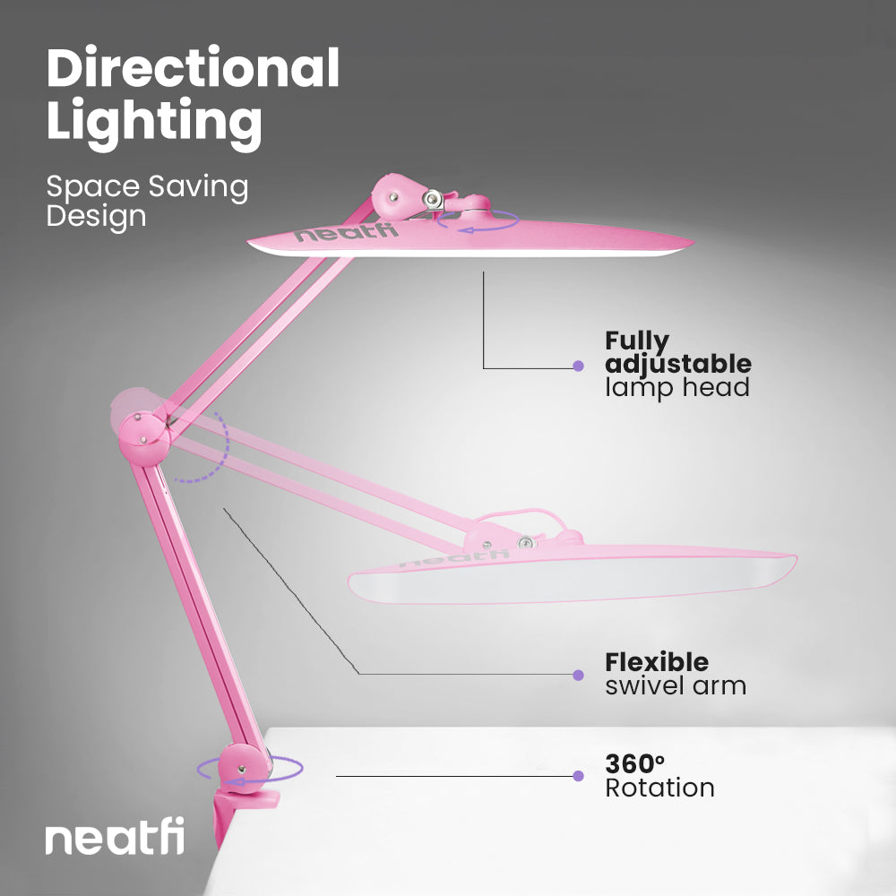 20” Wide Shade XL LED Desk Lamp with Clamp – 2,200 Lumens, Dimmable, Adjustable for Home, Office, Crafts, Nails & Hobbies – Pink