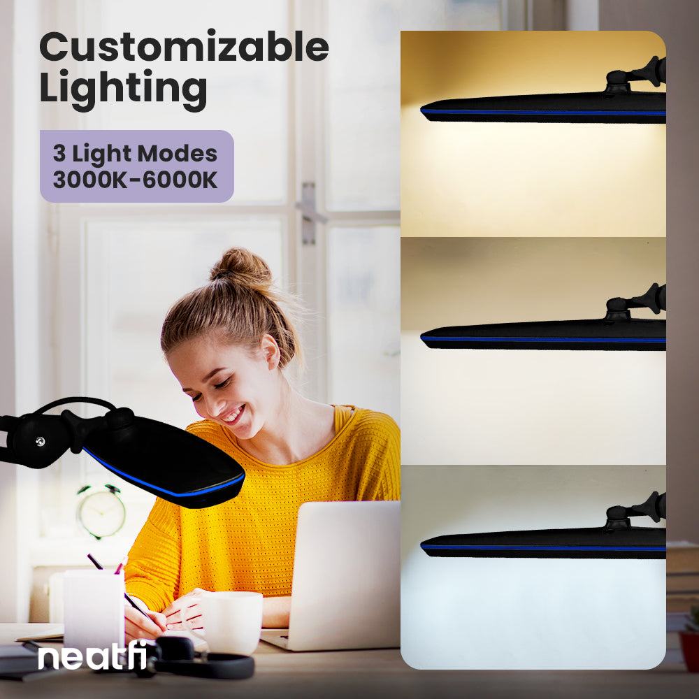 23" Wide Shade XL 2,200 Lumens LED Task Lamp with Clamp, 3 Adjustable Light Modes - Black