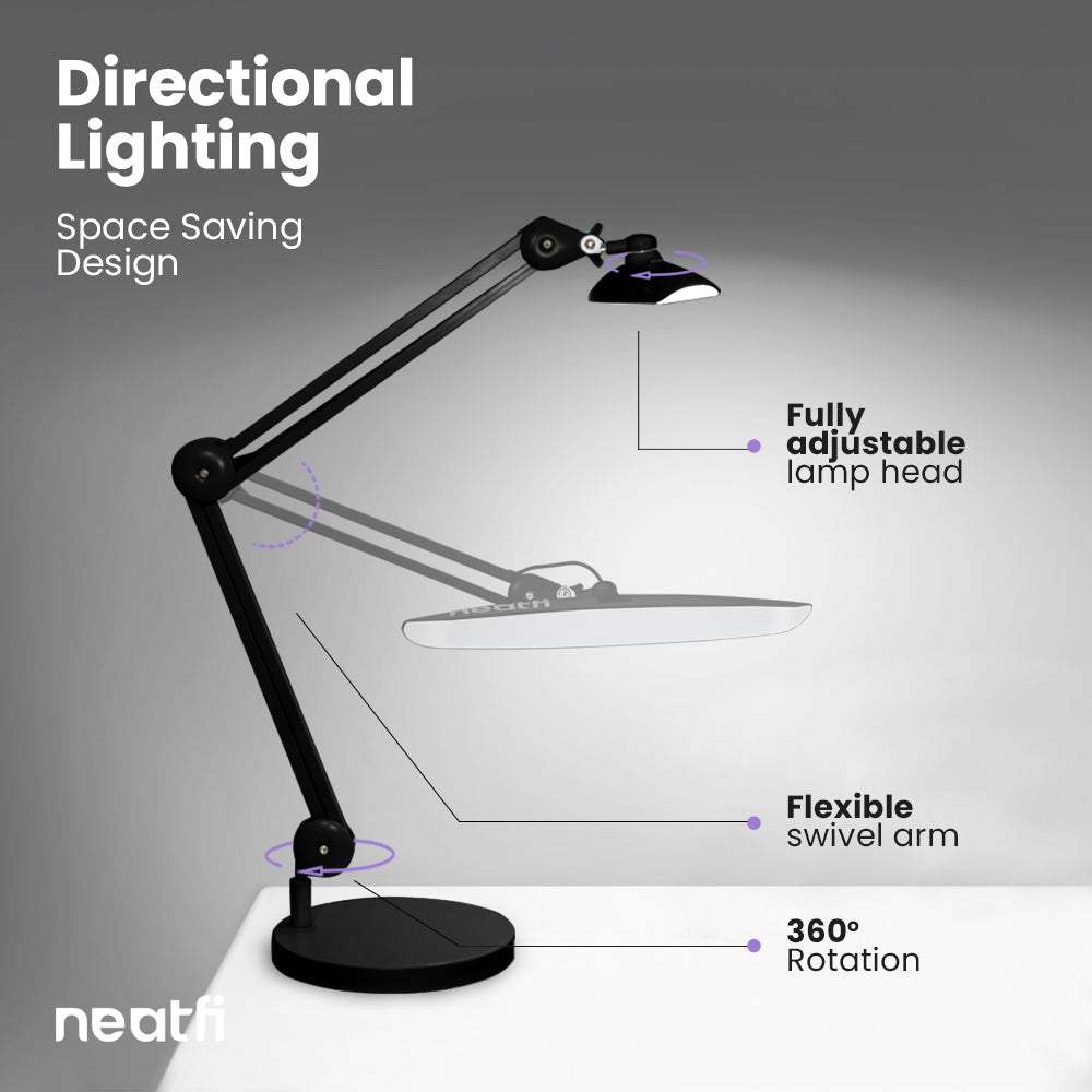 20” Wide Shade XL LED Desk Lamp with Base – 2,200 Lumens, Dimmable, Adjustable for Home, Office, Crafts, Nails & Hobbies – Black