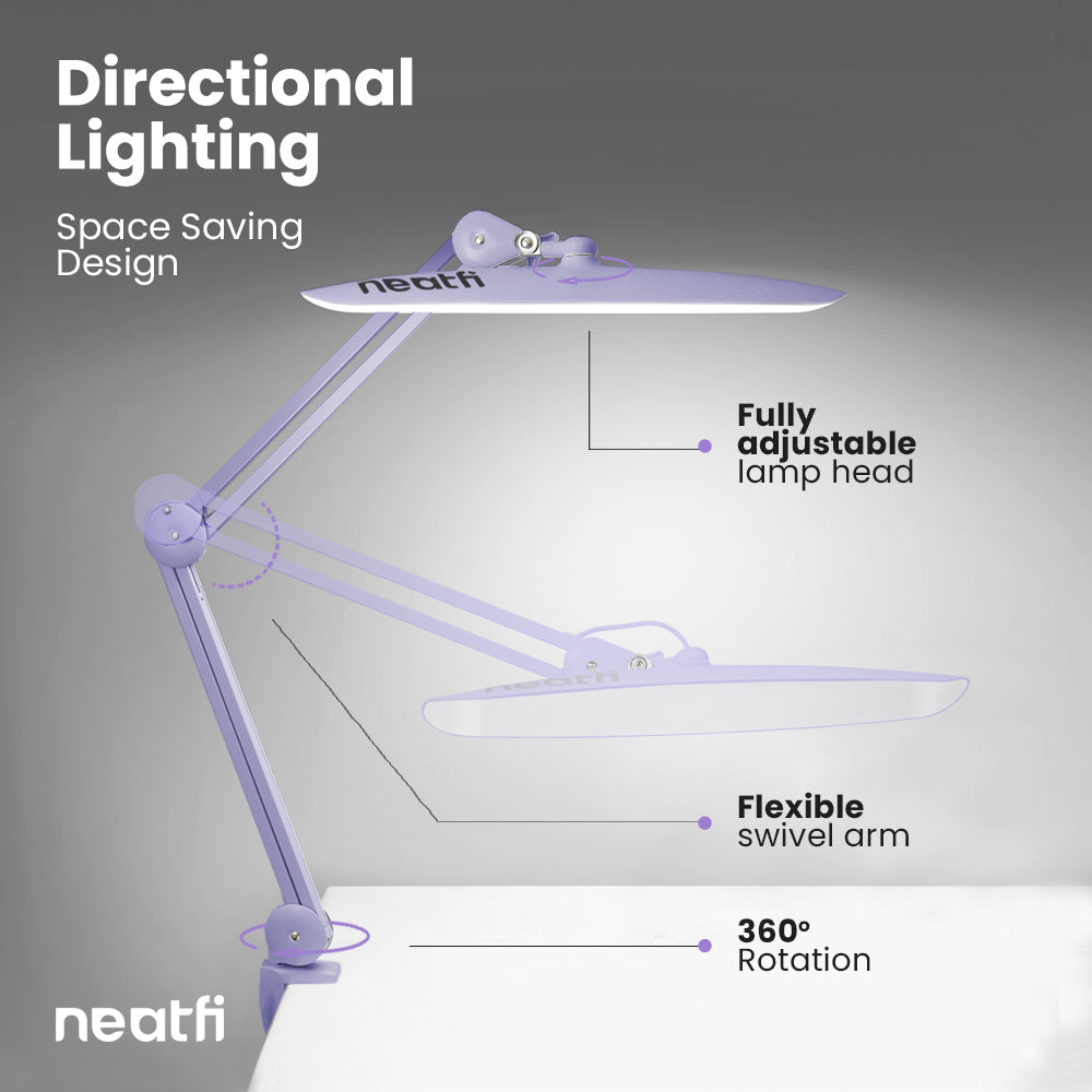 20” Wide Shade XL LED Desk Lamp with Clamp – 2,200 Lumens, Dimmable, Adjustable for Home, Office, Crafts, Nails & Hobbies – Lavender