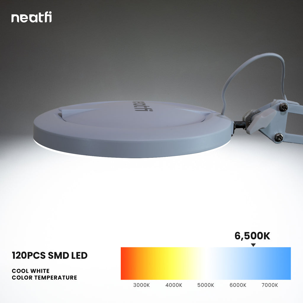 5" Lens LED Magnifying Lamp with Clamp, 5 Diopter Magnification, Adjustable Color Temperature - White