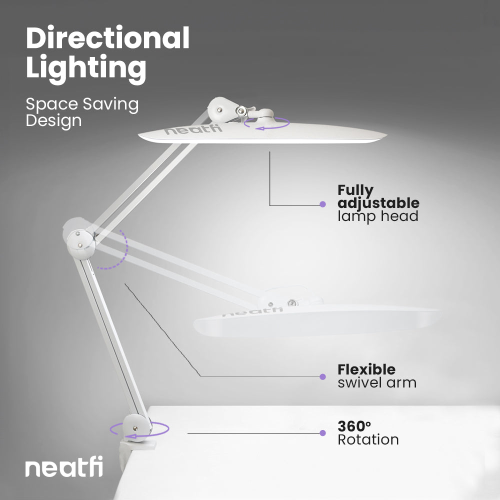 20” Wide Shade XL LED Desk Lamp with Clamp – 2,200 Lumens, Dimmable, Adjustable for Home, Office, Crafts, Nails & Hobbies – White