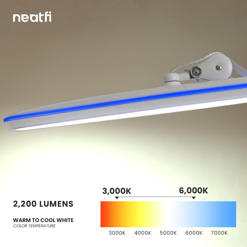 23” LED Task Lamp with Clamp – Wide Shade XL, 2,200 Lumens, 3 Color Temperature Modes, Dimmable – White