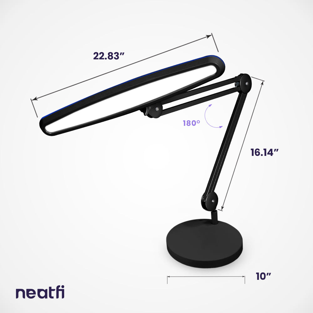 23” Wide Shade XL LED Desk Lamp with Base – 2,200 Lumens, Dimmable, Adjustable for Home, Office, Crafts, Nails & Hobbies – Black