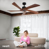 54-Inch Industrial Downrod Ceiling Fan, 5 Solid Wood Blades - Dark Wood