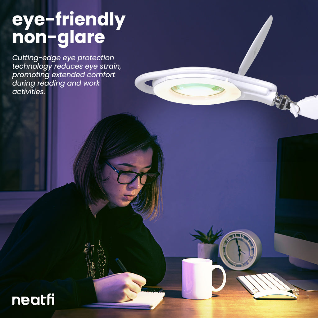 5" Lens Magnifying Lamp with Clamp, 8 Diopter, 3 Light Modes, Dimmable, for Sewing, Painting, Jewelry Making & Reading - White