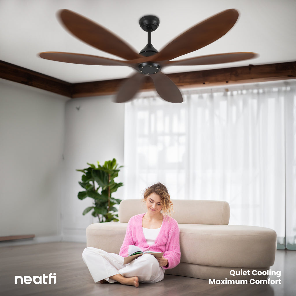 52-inch Farmhouse Solid Wood Downrod Ceiling Fan, 3 Solid Wood Blades - Dark Wood