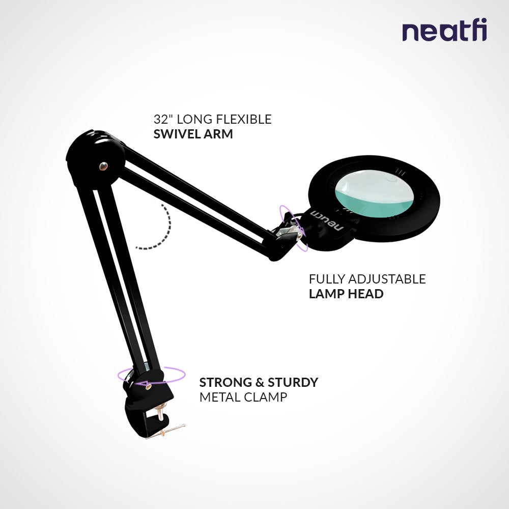 6" Wide Lens XL Bifocals 1,200 Lumens Super LED Magnifying Lamp - Black