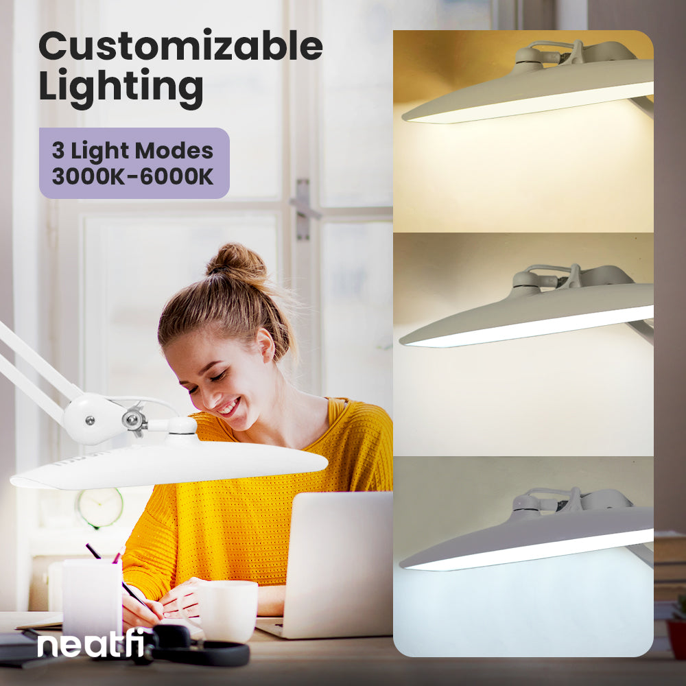 20” LED Desk Lamp with Clamp – Wide Shade XL, 2,200 Lumens, 3 Color Temperature Modes, Dimmable, Adjustable for Home, Office & Crafts – White