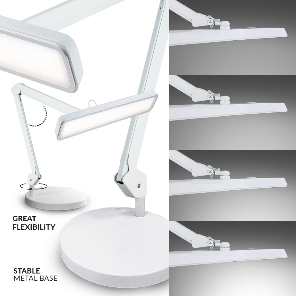 22” Wide Shade XL 2,500 Lumens LED Desk Lamp with Base, Dimmable Computer Light, Adjustable Desk Light for Home, Office, Crafts, Nails & Hobbies - White