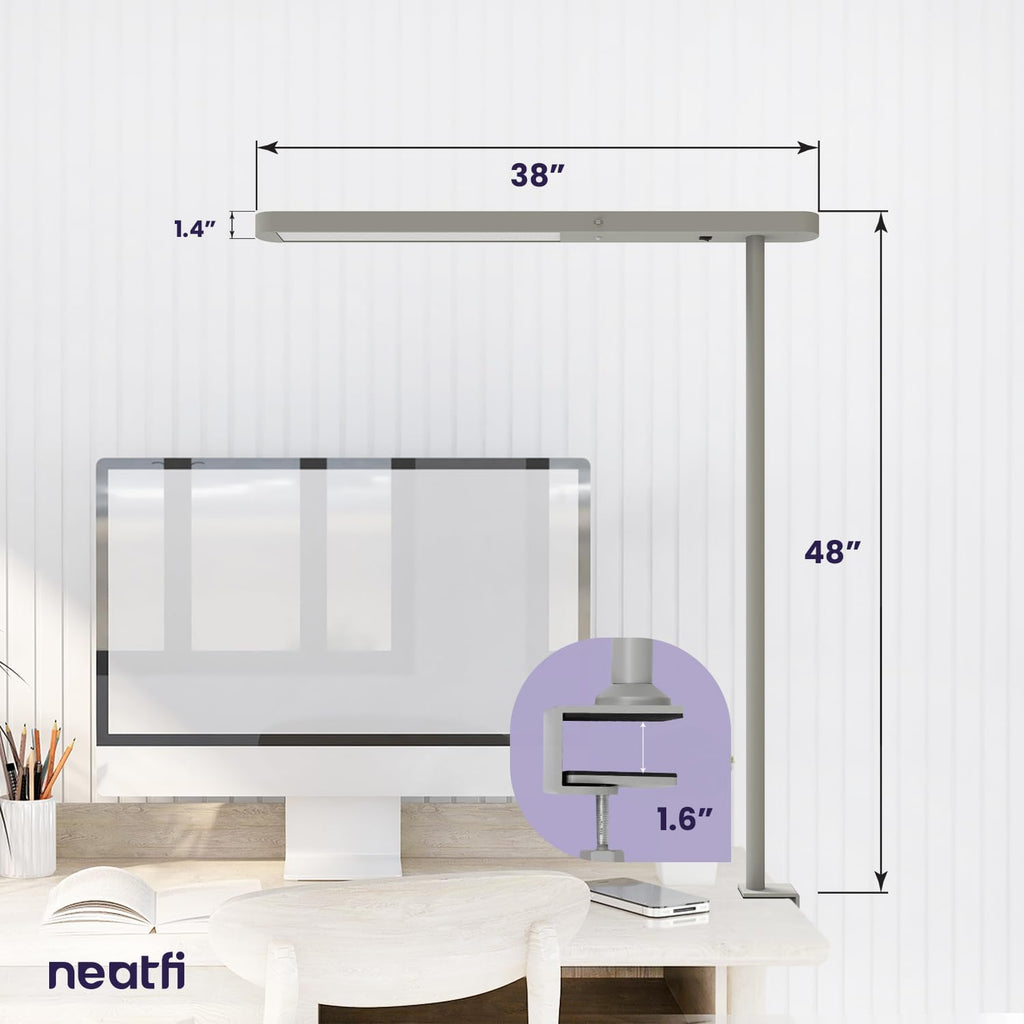 38" Premium LED Desk Lamp, 5200 High-Lumens - Ultrabright Light, Clamp-on, 40W, 4000K Color Temperature, Adjustable Head - Ideal for Home Office and Study - Gray