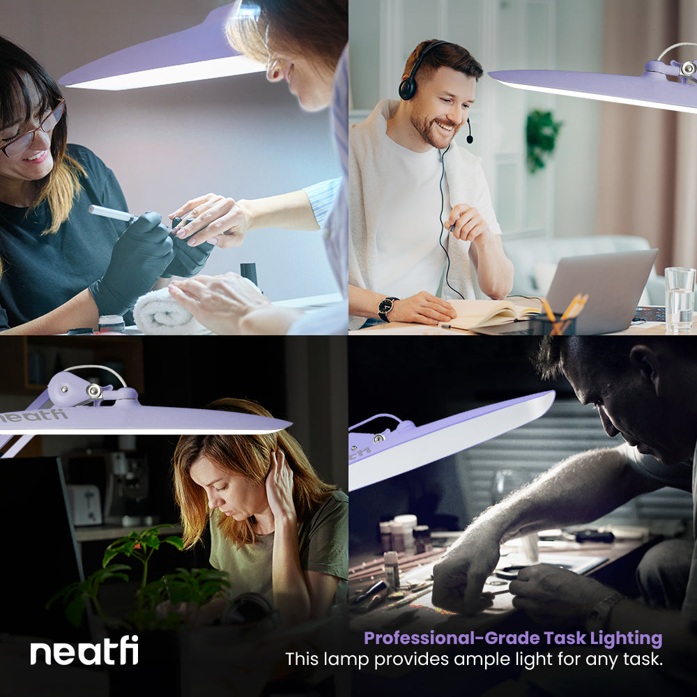 20” Wide Shade XL LED Desk Lamp with Clamp – 2,200 Lumens, Dimmable, Adjustable for Home, Office, Crafts, Nails & Hobbies – Lavender