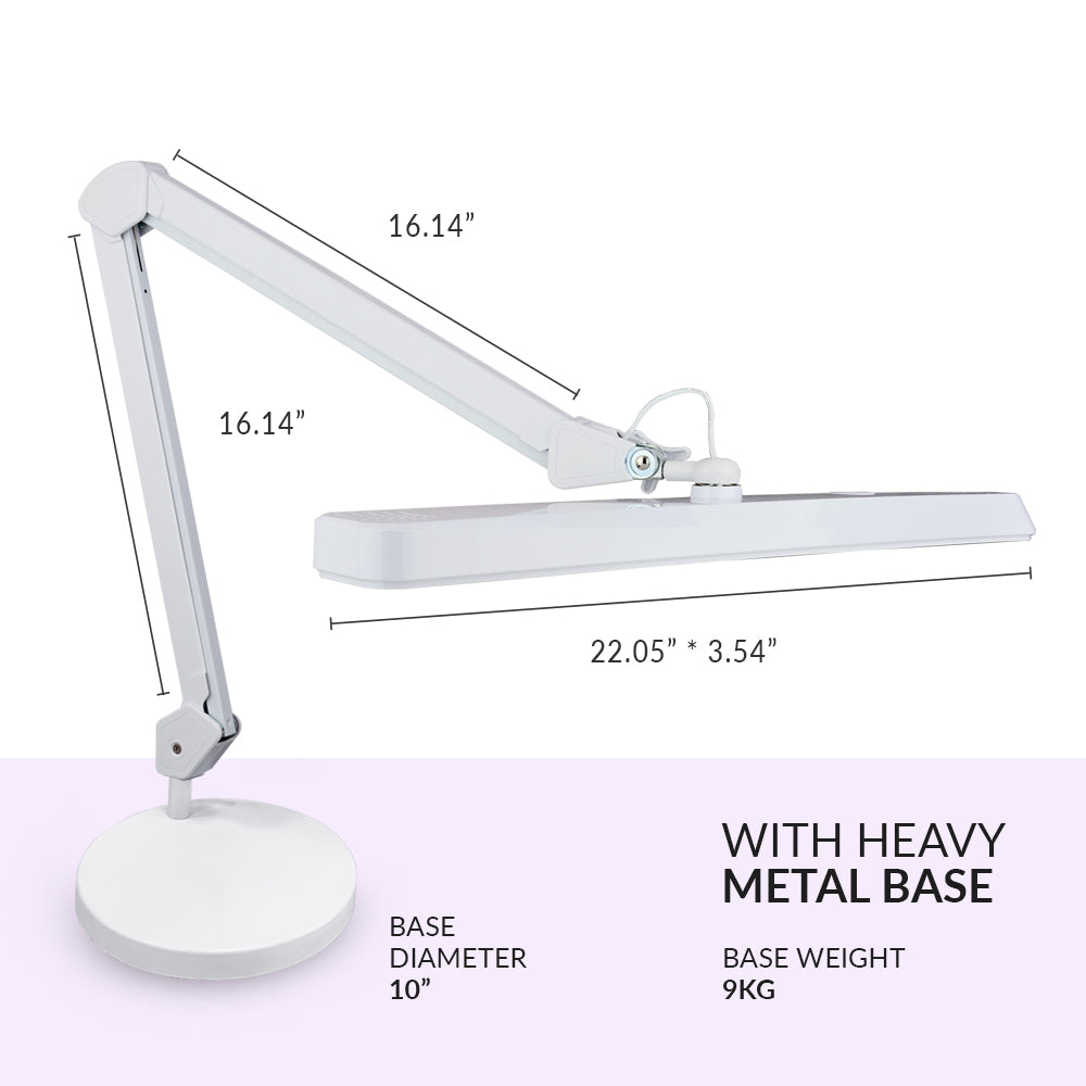 22” Wide Shade XL 2,500 Lumens LED Desk Lamp with Base, Dimmable Computer Light, Adjustable Desk Light for Home, Office, Crafts, Nails & Hobbies - White