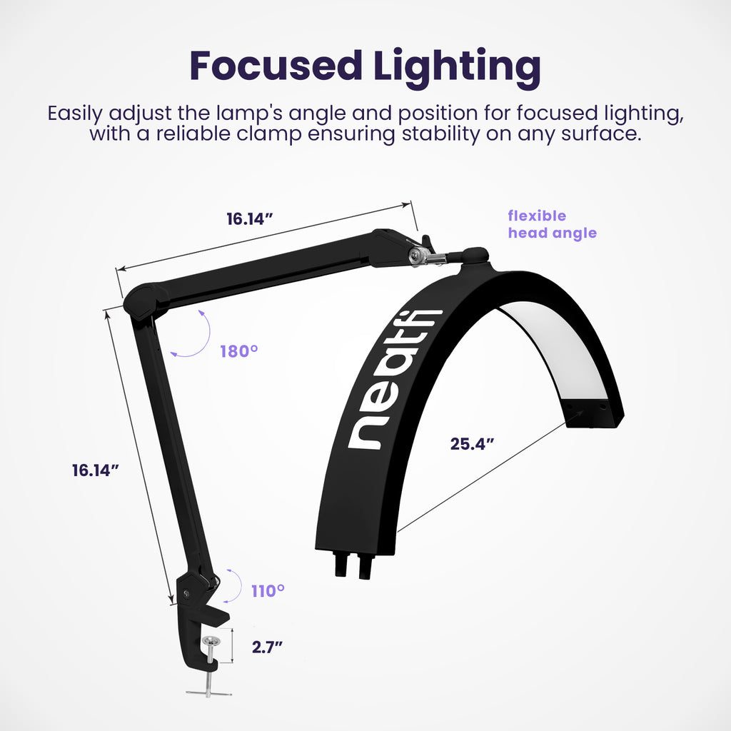 Half Moon Swing Arm Table Lamp with Clamp, 2500 Lumens & 5 Light Modes for Nail Art, Facial, Waxing, Threading & Tattoo - Black