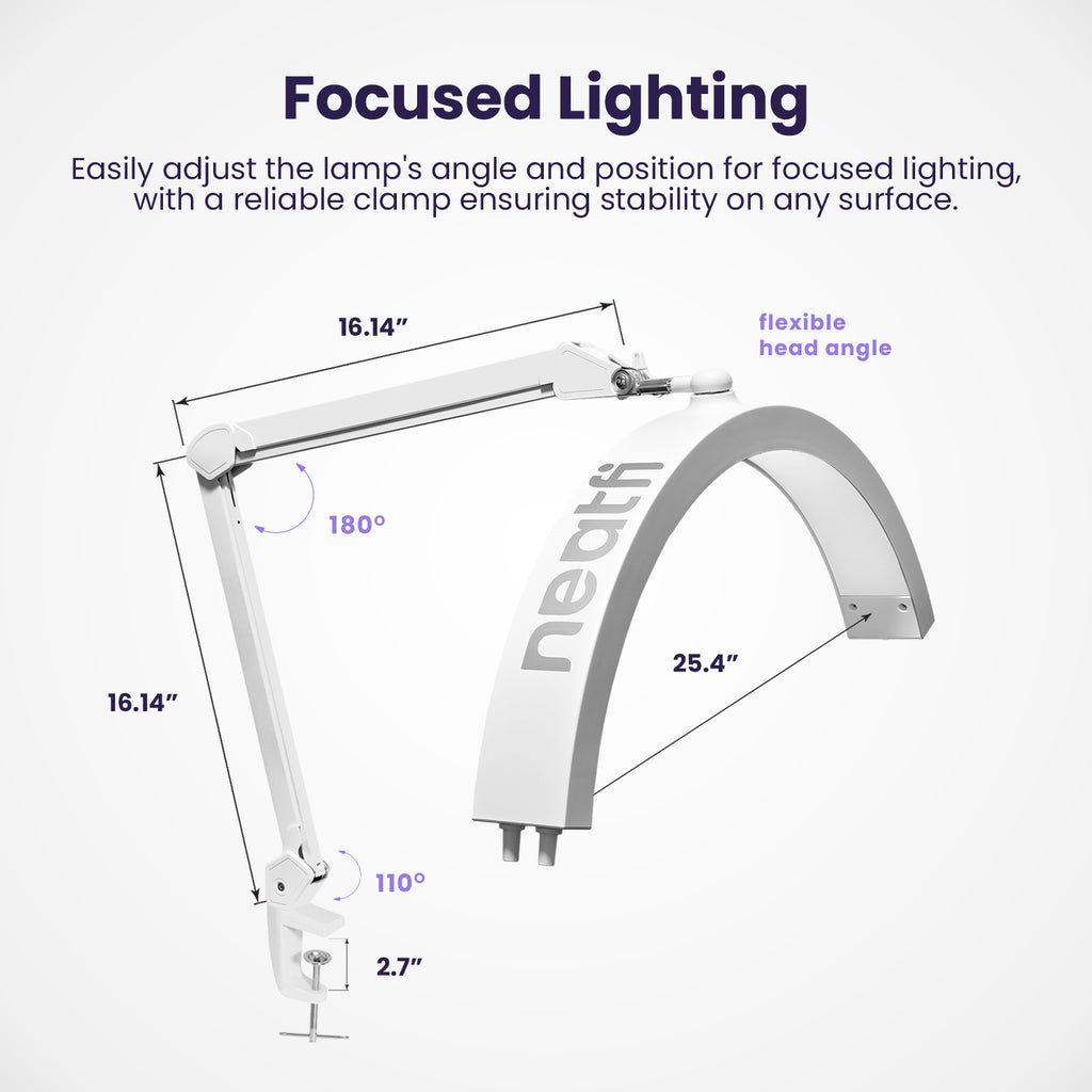 Half Moon Swing Arm Table Lamp with Clamp, 2500 Lumens & 5 Adjustable Light Modes for Nail Art, Facial, Waxing, Threading & Tattoo - White