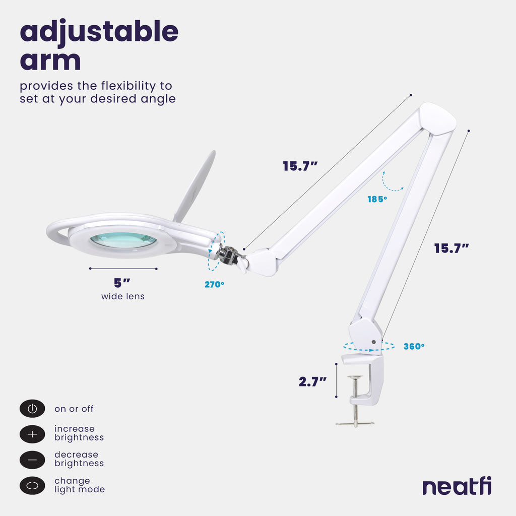5" Lens Magnifying Lamp with Clamp, 8 Diopter, 3 Light Modes, Dimmable, for Sewing, Painting, Jewelry Making & Reading - White