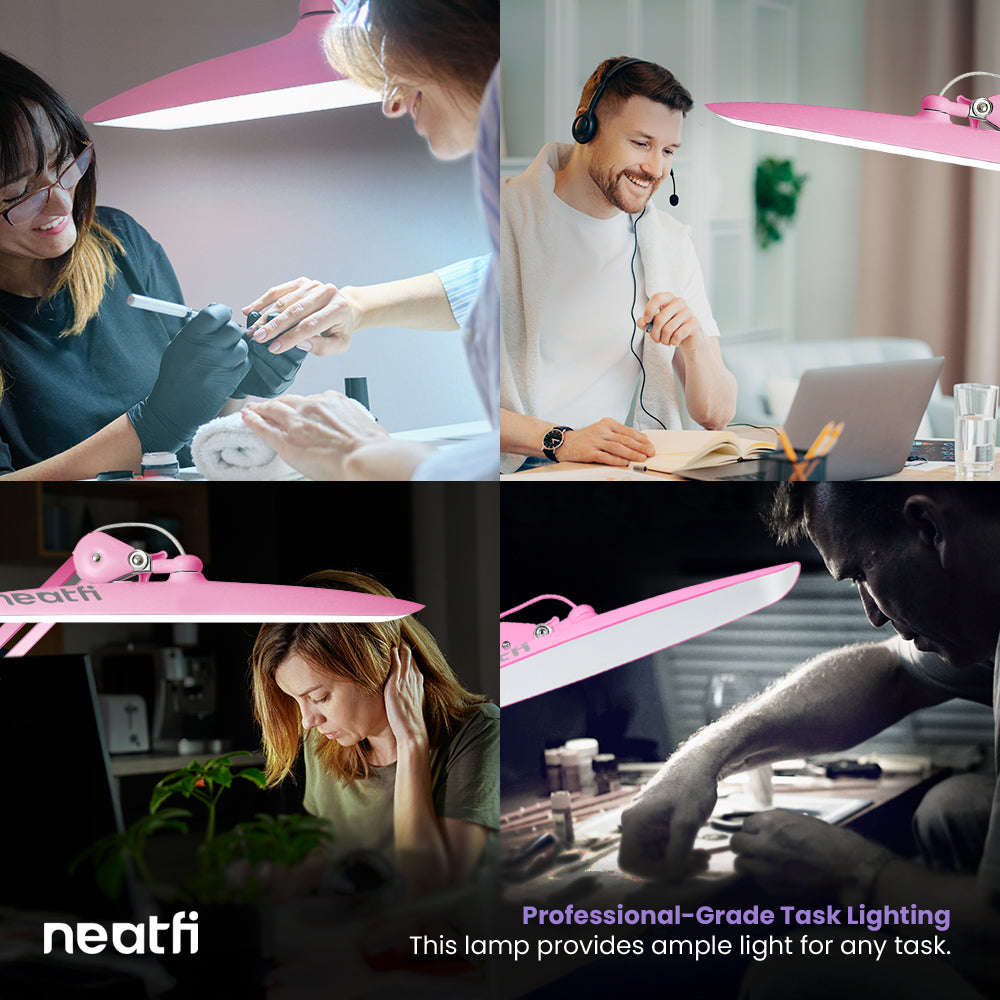 20” Wide Shade XL LED Desk Lamp with Clamp – 2,200 Lumens, Dimmable, Adjustable for Home, Office, Crafts, Nails & Hobbies – Pink